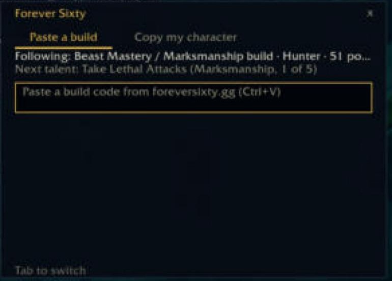 The build dialog's paste tab