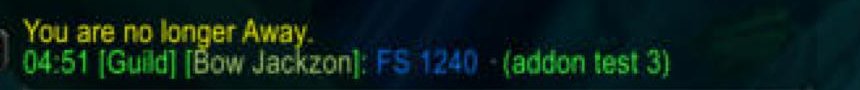 A guild chat line with the sender's FS badge in front of it