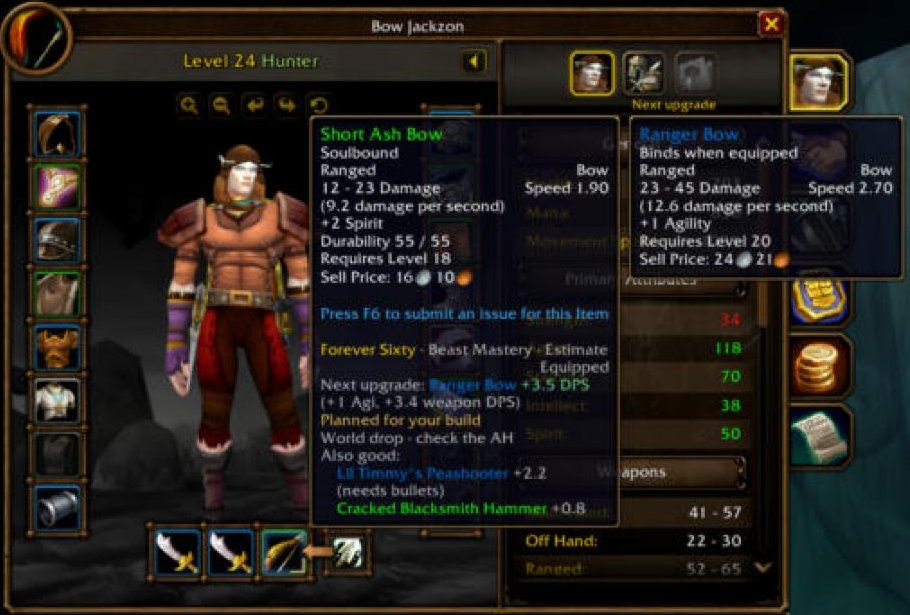 An item tooltip with the Forever Sixty section: upgrade, next upgrade, source and alternatives