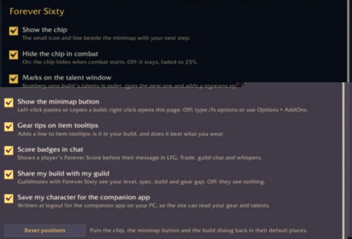 The addon's page on the game's Settings window